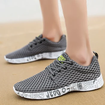 

CASOIPRA Summer Mesh Shoes Men Breathable Comfortable Lace Up Walking Shoes Outdoor Trainers Men Black Sneakers Big Size 39-46