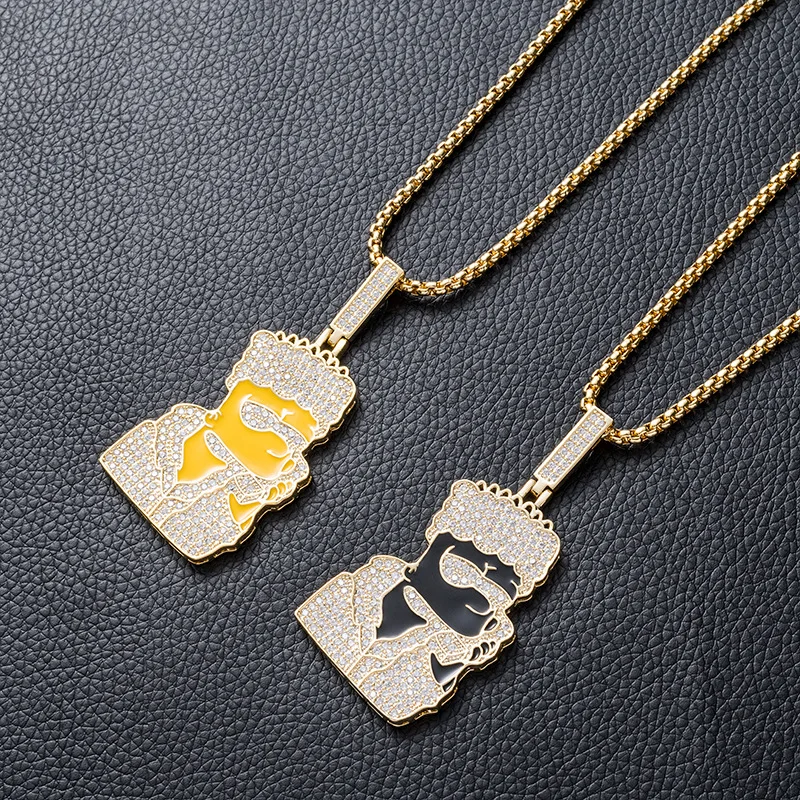 

Hip Hop Micro Paved White AAA Cubic Zirconia Bling Ice Out Calling Simpson Pendants Necklace for Men Rapper Jewelry Gold Color