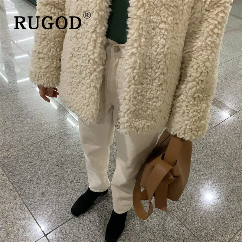 RUGOD, новинка, зимний женский свитер, кардиганы с круглым вырезом, на молнии, Кашемировое вязаное пальто, модное, женское, элегантное, шикарное, корейское, однотонное, теплое пальто