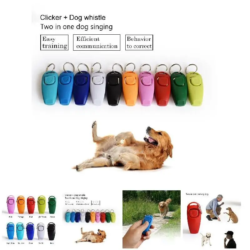 Dog Clicker & Whistle Combo Training Pet Trainer With Guide Key Ring