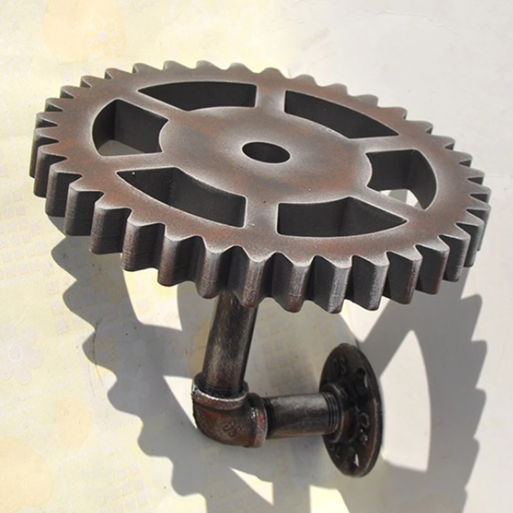 Vintage Industrial Iron Water Pipe Gear Design Rack Shelving Wall Hook for Bar Coffee Shop Decor Home Office Ornament