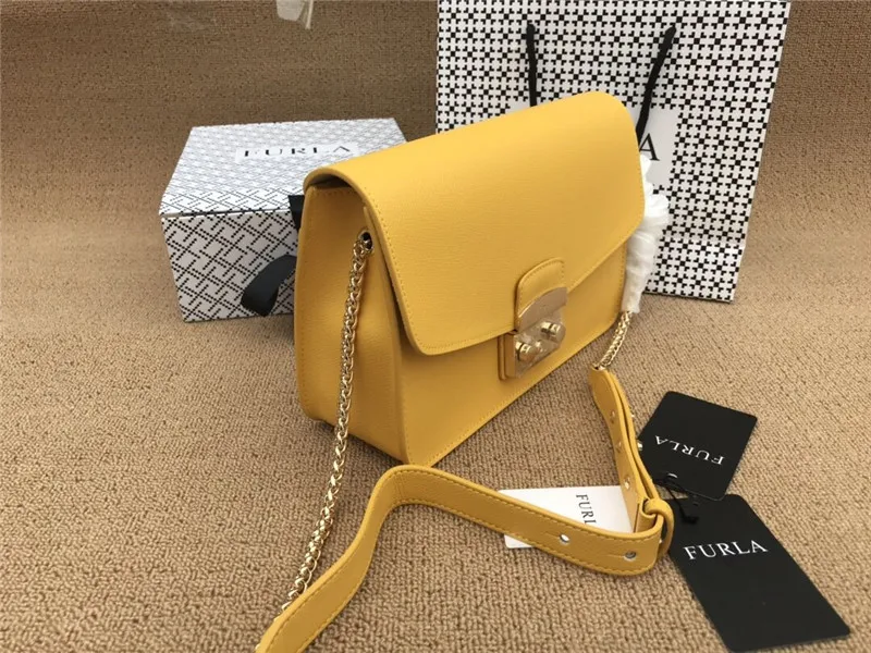 Оригинальные женские сумки FURLA, высококачественные женские меховые кожаные сумки желтого цвета, размер 25 см x 9 см x 17 см