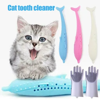 

Cat Fish Shape Toothbrush Simulation Silicone Chew Toy with Gloves Pet Supplies DC156