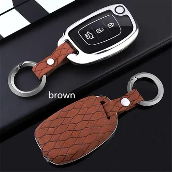 

fold Car Key Shell Key Case Cover Genuine Leather Galvanized Alloy For Hyundai Creta ix25 2015 2016 2017