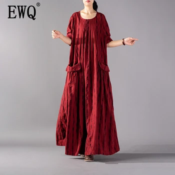 

[EWQ] 2020 Spring Autumn New Cotton Linen Plaid Large Dress Loose Casual Artistic Long Sleeve Dress Indie Folk Large Size 3AK060