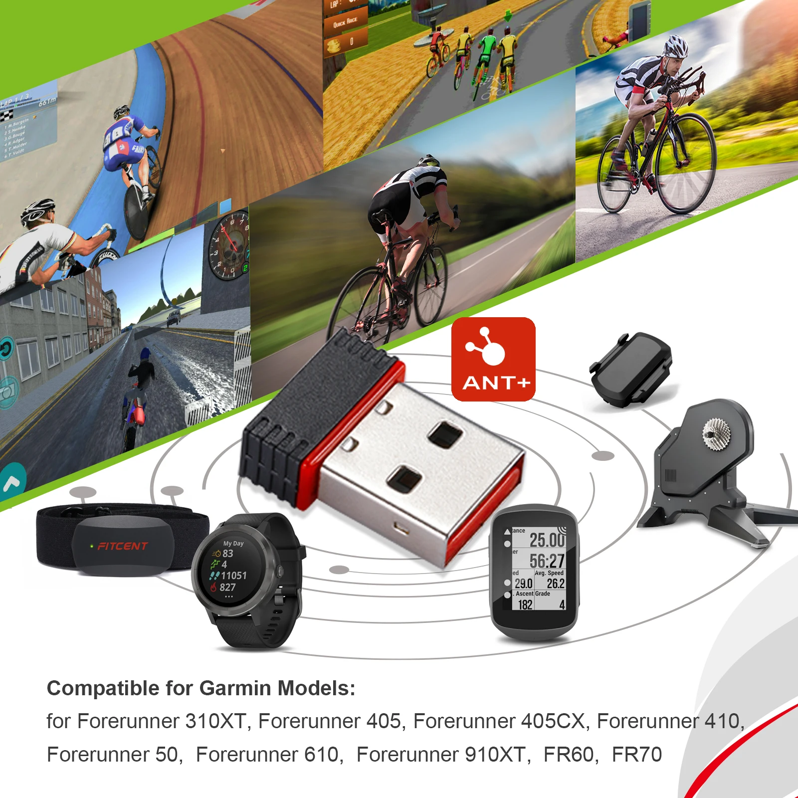 USB ANT+ Stick Dongle Wireless Receiver for Garmin Cycling and Fitness Device, ANT Adapter for Wahoo, Suunto, Zwift, TacX, Bkool