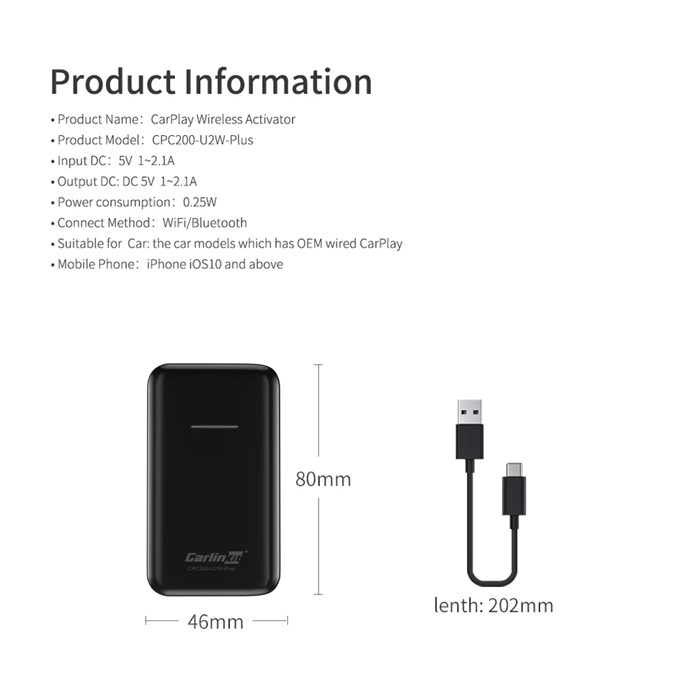 Carlinkit 2.0 CarPlay Wireless Activator for Benz A B C CLS E GLA GLE GLC CLA 220D C260 2015-2020 Carplay2Air Adapter USB Dongle
