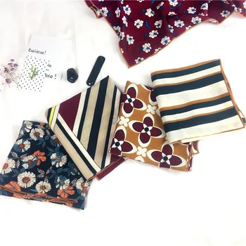 

2020 women scarf Cotton and linen striped scarf neck scarves square brand office Printing Flight Attendants Handkerchief rings