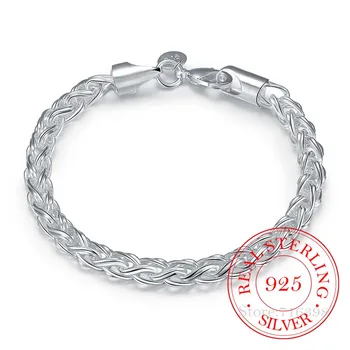 

Real Original 925 Silver Bracelets Simple Twist Round Chain Bracelets Bangle For Men Women Fine Men Jewelry Gift Good Quality
