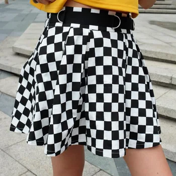 

Black & White Grid Check Plaid Mini Skirt Women High Waist Tutu Skater Skirt Summer Ladies Vintage Gothic Punk Skirt Faldas