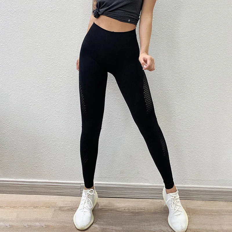 NORMOV Casual Women Leggings High Waist Elastic Leggings Ventilation Workout Leggins Fitness Leggings Feminina Push Up Pants