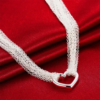 

Fashion 925 Sterling Silver Multi-line Tassel Heart-shaped Necklace For Ladies Elegant Party Gift