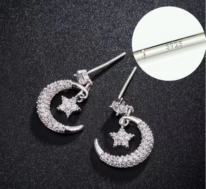 Корейский серебряный цвет Луна звездопад серьги для женщин Классический CZ кубический циркон серьги в форме Луны для женщин Свадебные ювелирные изделия