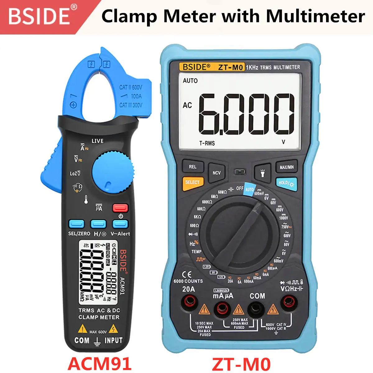 ACM91 Blue-ZT-M0 BSIDE ACM91 цифровой AC/DC токовые клещи авто-диапазон ремонт автомобиля TRMS мультиметр живой проверка NCV частота конденсатора Тестер - Цвет: ACM91 Blue-ZT-M0