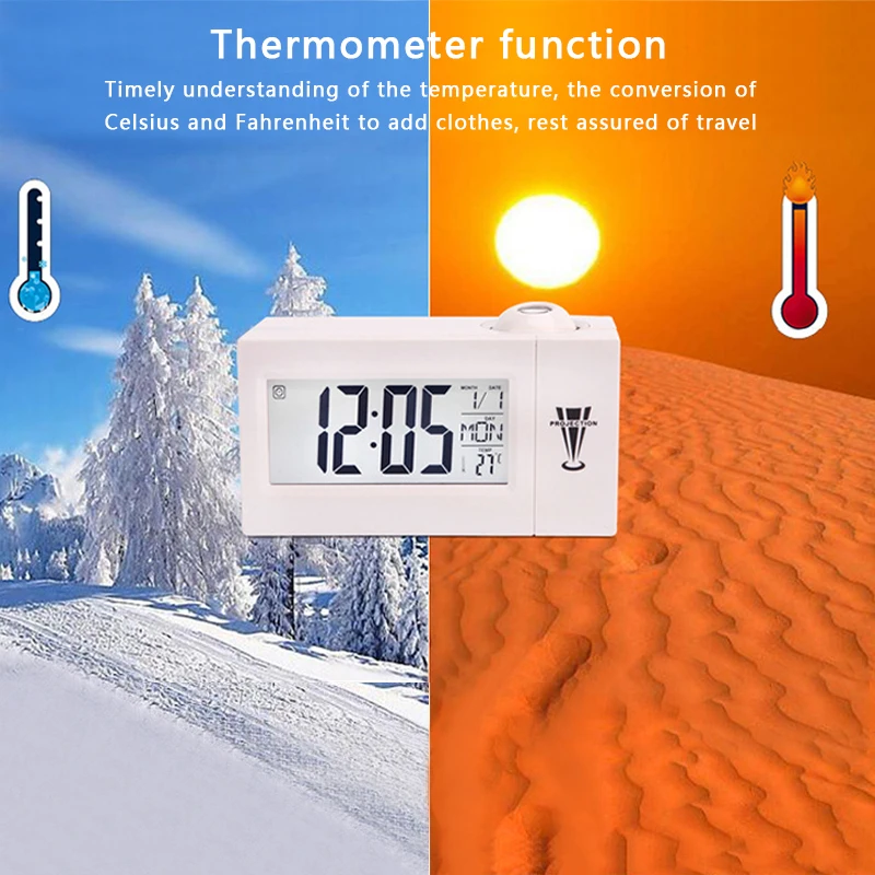 Цифровой ЖК-будильник время проекции потолочный дисплей Повтор Настольные часы температура термометр USB домашний декор