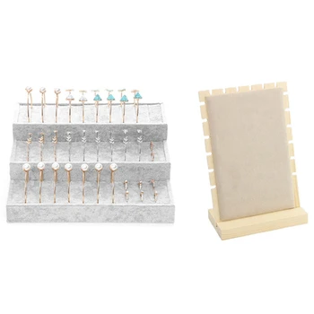 

2 Pcs Wood Jewelry Pendant Necklace Display Holder Rack Organizer Storage Case, Gray & Beige