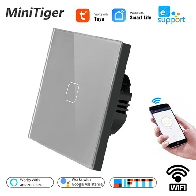 Умный сенсорный выключатель Minitiger стеклянная панель ЕС/Великобритания Wi Fi