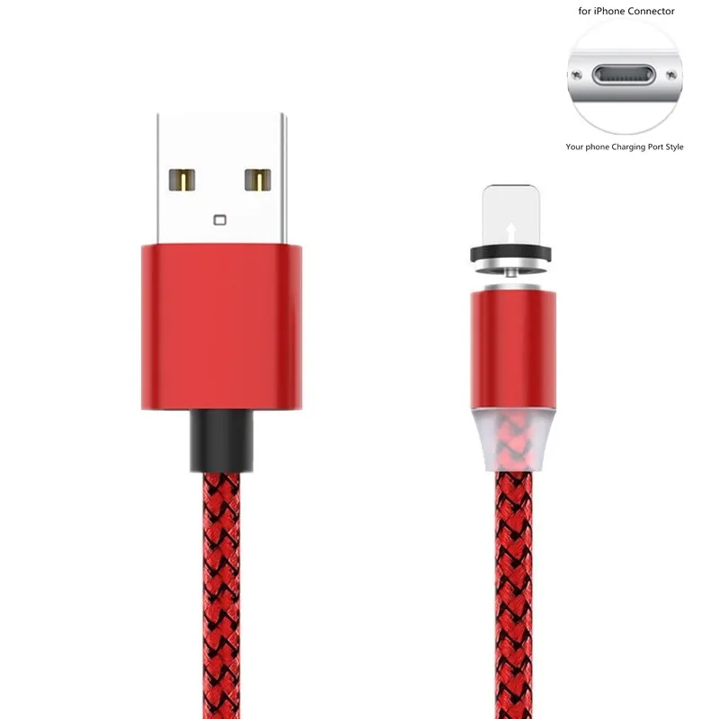 Usb-кабель для быстрой магнитной Зарядки для iPhone huawei Xiao mi Red mi K20 7A 6 6A 5 Plus 4A 4X Note 5A 4 5 7 Pro mi 9 SE A3 8 Lite CC9 - Цвет: 8Pin Plug Red