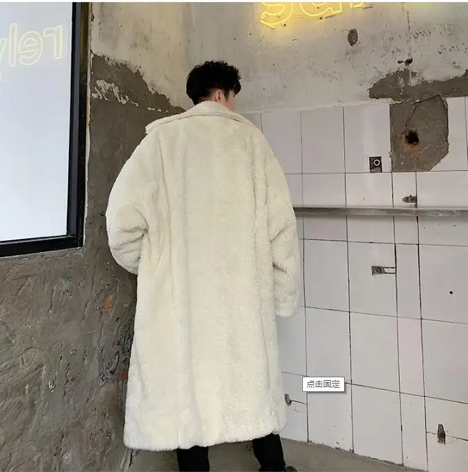 S-XL! зимнее модное мужское длинное Свободное пальто из овечьей шерсти с отворотами, темпераментное молодежное утепленное плюшевое пальто