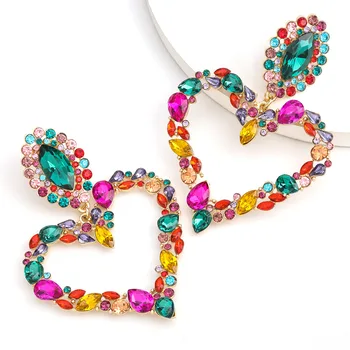 

LUBOV 2020 Trendy Flowers Heart Dangle Drop Earrings for Women Alloy Metal Gold Color Long Statement Earring Party Jewelry