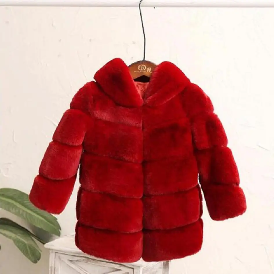 2-8 year Children's Faux Fur Coat Imitation Rex Rabbit Fur Girls Thicker kids Clothing Baby Winter warm Hooded Overcoat Y13