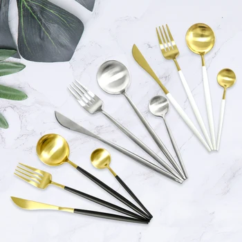 

NINDEJIN 4pcs/set dinnerware set dinner knife fork spoon set luxury stainless steel tableware set gold dinner set cutlery
