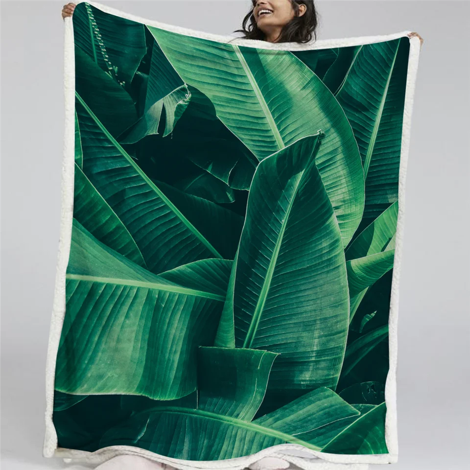 HM Life одеяло для взрослых и детей с принтом зеленый лист текстура одеяло на искусственном меху тропические пальмы листва плюшевые одеяло