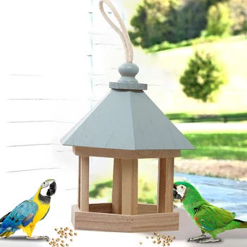 

Wooden House Bird Feeder Outdoor Hanging Feeding Station Hollow Bird Feeder Food Container for Garden Park Wooden Bird House