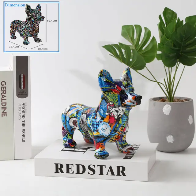 Creative Color Bulldog Chihuahua Dog Statue Figurine Resin 