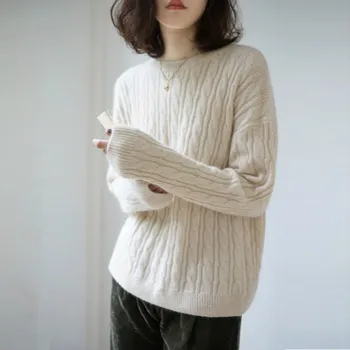 

Autumn and winter new thick cashmere sweater women's simple lazy wind solid color loose knit bottoming shirt
