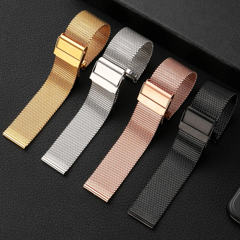 

Milanese Watchband 18mm 20mm 22mm Universal Stainless Steel Metal iWatch Band Strap Bracelet Accessories Black Rose Gold Silver