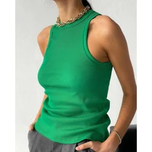 Knitted Summer Ribber Sleevless T Shirt Tops Women Casual Green White Crop Tops 2021 Club Short Skinny Tank Tops Fashion