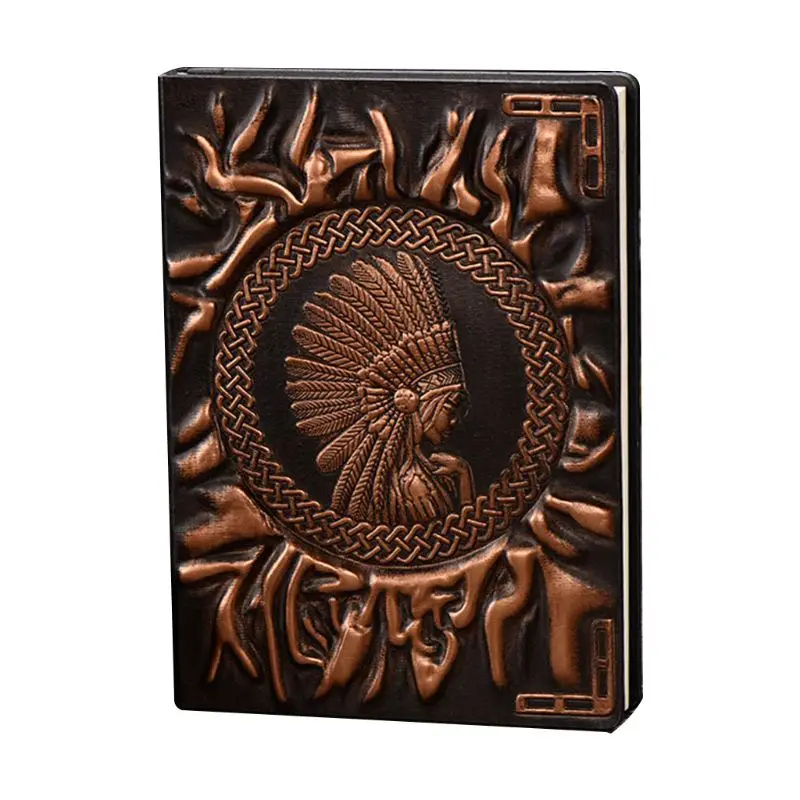 Red Bronze Индийская Девушка тиснением A6 200 листов кожаный блокнот-Дневник Блокнот Путешествия дневник планировщик - Color: Red Bronze