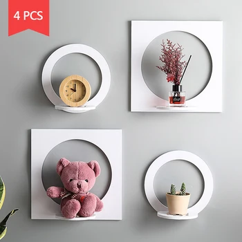 

4pc Wooden Storage Rack Hanging Decor Storage Box Flower Pot Home Storage Rack Wall Book Figurines Display Crafts Shelves Holder