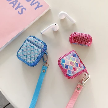 

fish scale mermaid glitter crystal diamond bluetooth wireless earphone cover for apple airpods 1 2 case