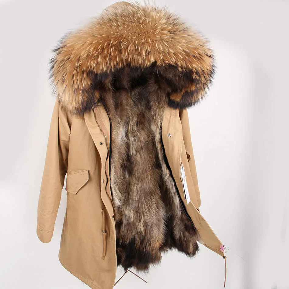 Зимняя теплая куртка с воротником из меха енота, с капюшоном, с подкладкой из натурального Лисьего меха, верхняя одежда, мужская длинная толстая парка, пальто из натурального меха - Цвет: raccoon fur liner 21