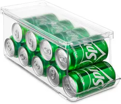 Stackable Refrigerator Organizer Bins Pop Soda Can Dispenser Beverage Holder Clear Plastic Canned Food Pantry Storage Rack