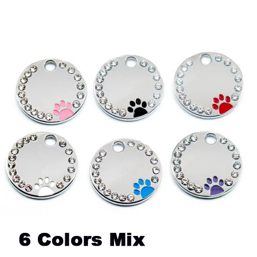 Wholesale Rhinestone Pawstrip Blank Dog ID Tag dog tags necklace Paw Puppy Dog Collar Pendant Customized Dog Tag Collar Cat Tags 