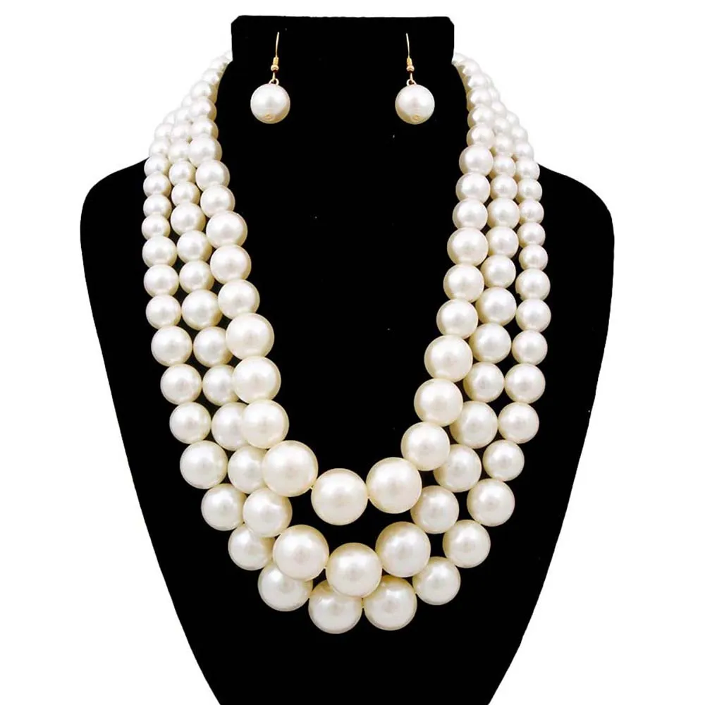 

Big Pearl Jewelry Bridal Necklace Sets Vintage Statement Choker Collar Wedding Accessory Multi layer pearl Neckalce Jewelry