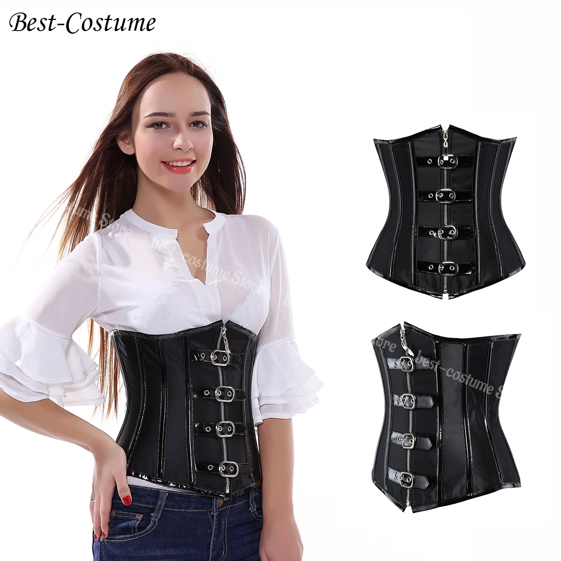 Sexy Gothic Spiral Steel Boned Corset Burlesque Steampunk Clothing Zipper Costume Bustiers Shapewear Black Red