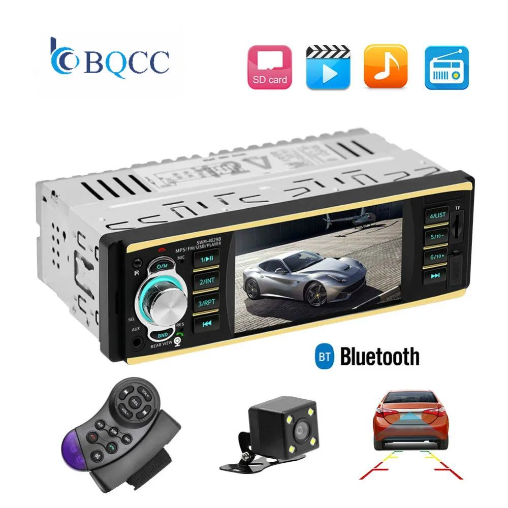 Car Radio Stereo MP5 FM AUX Musical Audio Multidia 1Din Bluetooth Handsfree Call Auto USB TF 4 &quotRear View Camera | Автомобили и