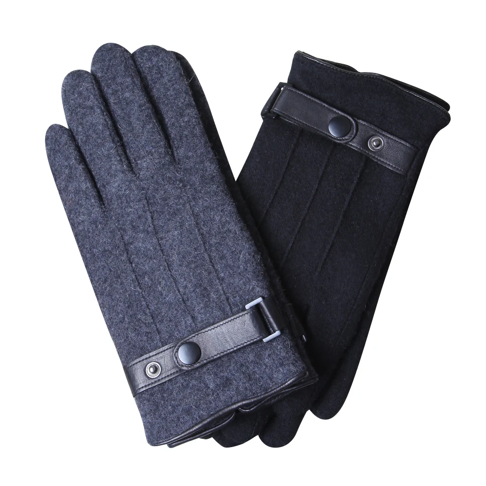 Wool Gloves Male Winter Plus Velvet Thicken Touchscreen Thermal Five Fingers Men Driving Gloves YM008NC1