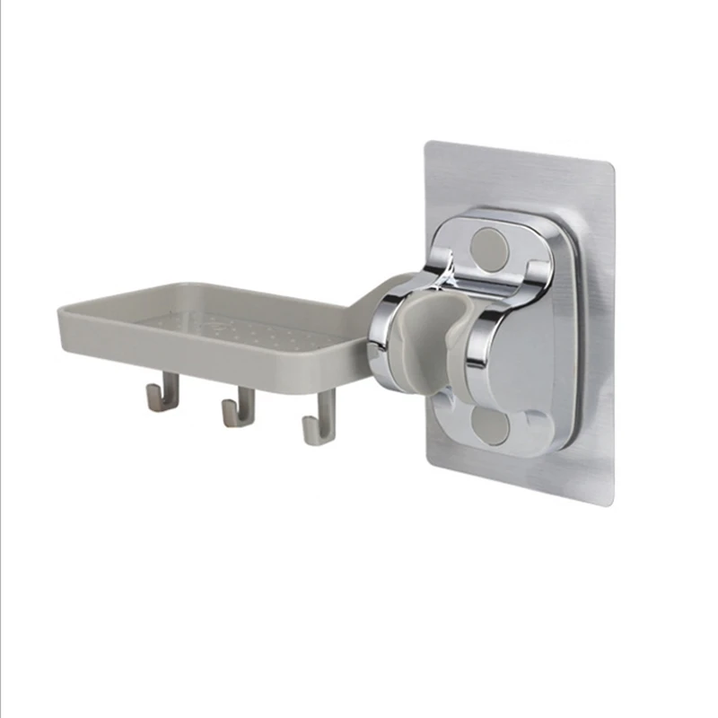 

Shower Head Holder with 3 Hook Soap Dish Rack Removable Wall Mount Shower Holder, Strong Adhesive Handheld Shower Head Mount for