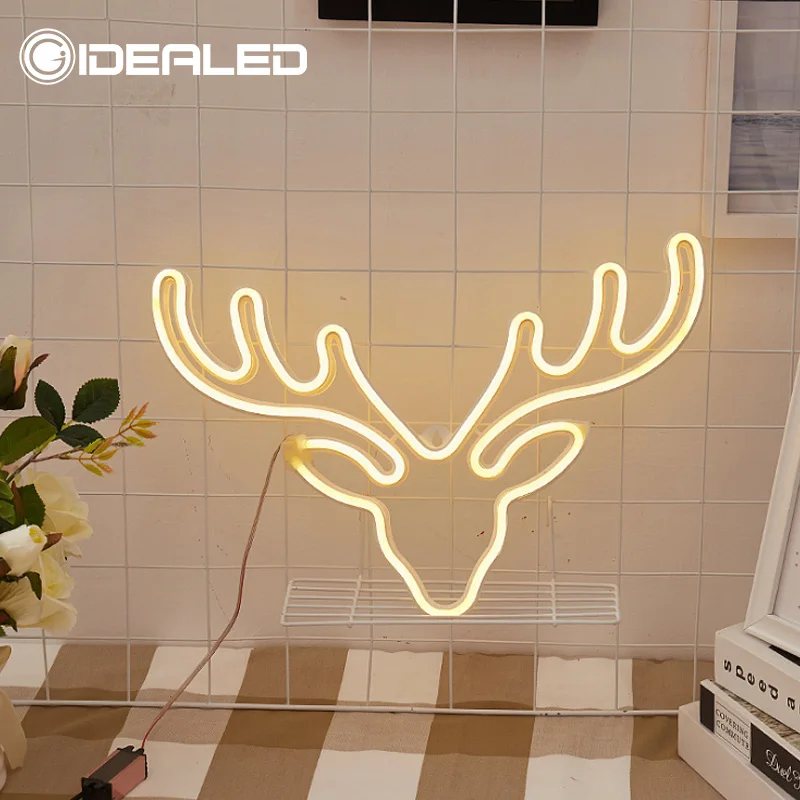 Deer head Олень светодиодный ночной Светильник моделирования теплый белый светильник s Фламинго светодиодный декоративный ночной Светильник Рождественский светильник s круглое основание неоновый светильник s - Испускаемый цвет: Deer head