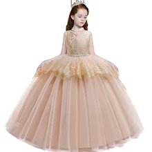Цветок вечерние платье для девочек с кружевом и бантом Элегантный Рождественский детская одежда для девочек Детская пачка на свадьбу костюм LP-203