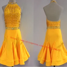 Платье для латинских танцев Новое Женское платье с бриллиантами костюм для латинских танцев красного цвета Женская Стандартная юбка для латинских танцев Самба Румба