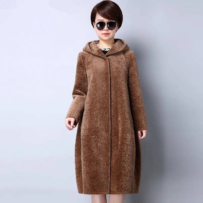 

Genuine Fur Coat Women Autumn Winter Warm Thick Sheep Shearing Fur Jacket Top Quality Plus Size 4XL Hooded ParkaMF584