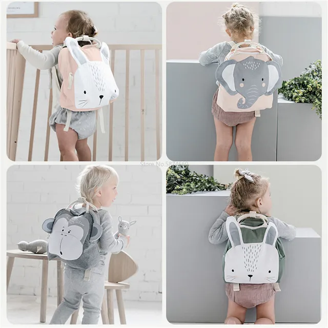 Mochila con diseño de animales para niños y niñas, bolso escolar con estampado de dibujos animados de conejo, mariposa, León, guardería