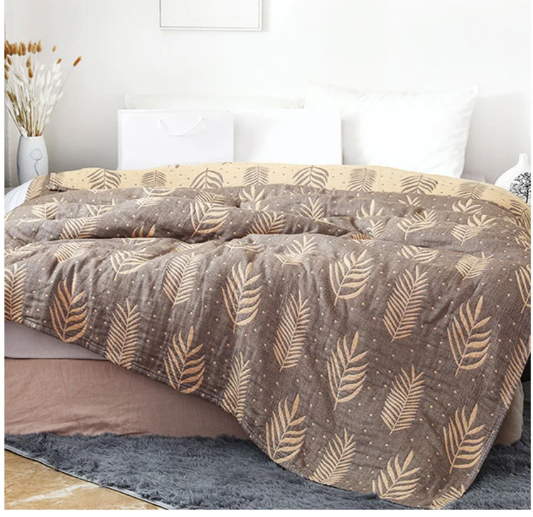 Хлопковое муслиновое одеяло кровать диван путешествия дышащий розовый зеленый жаккард с рисунком в виде листьев большой мягкий плед Para одеяло 200x230 см