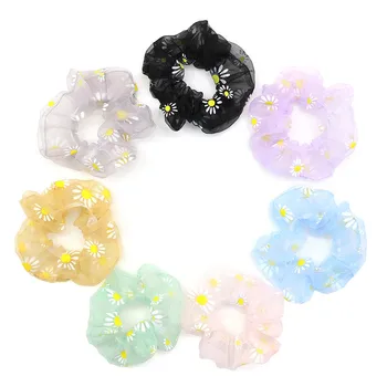 

1pcs Mesh Embroidered Small Daisy Hair Ring 7 Colors Optional Fabric Elastic Hair Ropes Sweet Women Girls Hair Accessories